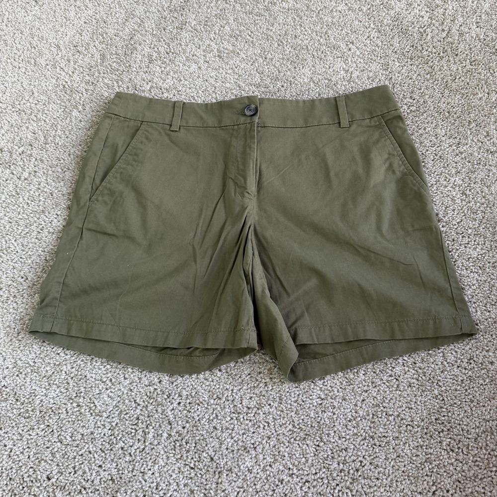 LOFT Chino Shorts Womens 8 Green Twill 6" Short Cotton Flat Front Summer Casual